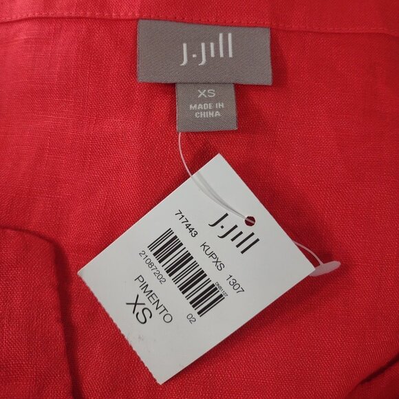 NWT J. Jill Pimento red 100% Linen 3/4 sleeve Y-Neck shirt blouse ladies XS - Picture 7 of 8